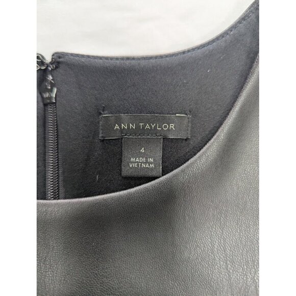 Ann Taylor Ponte Faux-Leather Yoke Classic Sheath Dress Black *SZ 4 - Picture 5 of 7